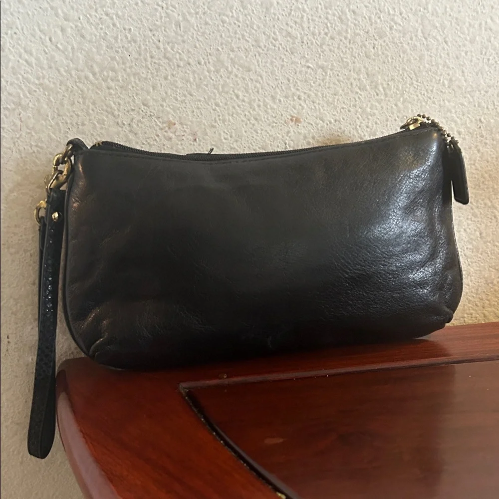 Coach Black Leather Wristlet with Gold Logo - Picture 3 of 8